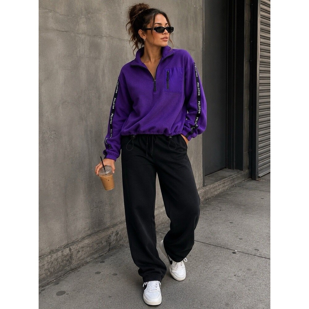 Peloton Women’s XS Purple Half Zip Fleece Pullover Sweatshirt Logo Trim